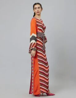 Color Block Graphic Print Column Dress With Flared Sleeves With Black Geomteric Obi Belt 11 Color Block Graphic Print Column Dress With Flared Sleeves With Black Geomteric Obi Belt -Ethereal Styles svass23k34e3