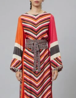 Color Block Graphic Print Column Dress With Flared Sleeves With Black Geomteric Obi Belt 12 Color Block Graphic Print Column Dress With Flared Sleeves With Black Geomteric Obi Belt -Ethereal Styles svass23k34e4