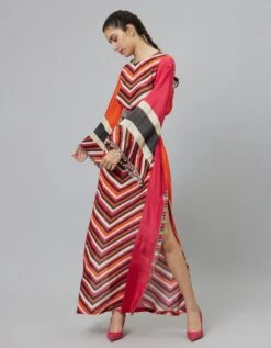 Color Block Graphic Print Column Dress With Flared Sleeves With Black Geomteric Obi Belt 13 Color Block Graphic Print Column Dress With Flared Sleeves With Black Geomteric Obi Belt -Ethereal Styles svass23k34e5