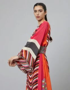 Color Block Graphic Print Column Dress With Flared Sleeves With Black Geomteric Obi Belt 14 Color Block Graphic Print Column Dress With Flared Sleeves With Black Geomteric Obi Belt -Ethereal Styles svass23k34e6