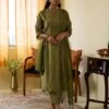 Green Kaftan Style Hand Embroidered Long Dress 2 Green Kaftan Style Hand Embroidered Long Dress -Ethereal Styles tksgreen02set1
