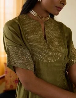 Green Kaftan Style Hand Embroidered Long Dress 12 Green Kaftan Style Hand Embroidered Long Dress -Ethereal Styles tksgreen02set4