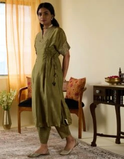Green Kaftan Style Hand Embroidered Long Dress 13 Green Kaftan Style Hand Embroidered Long Dress -Ethereal Styles tksgreen02set5