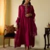 Wine Kaftan Style Long Dress With Embroidery -Ethereal Styles tkswine02set1