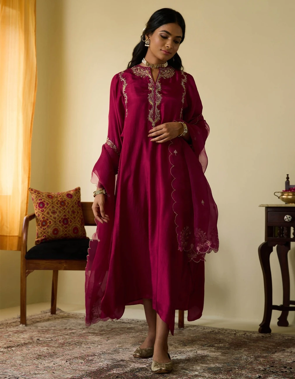 Wine Kaftan Style Long Dress With Embroidery 3 Wine Kaftan Style Long Dress With Embroidery