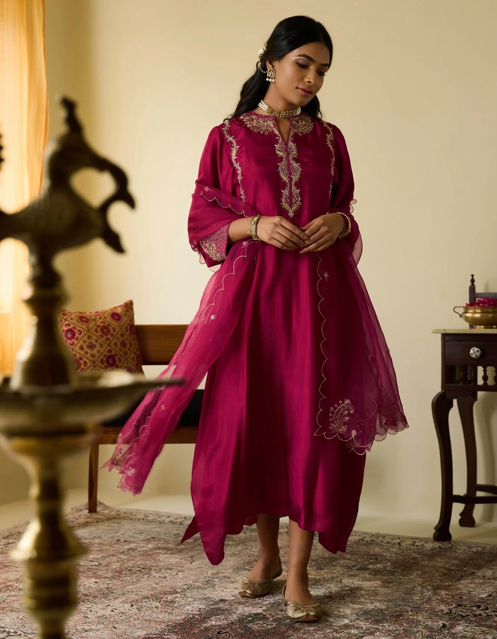 Wine Kaftan Style Long Dress With Embroidery 4 Wine Kaftan Style Long Dress With Embroidery - Image 2