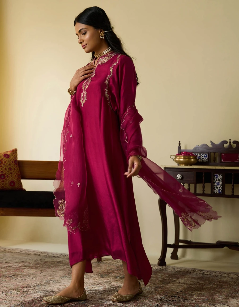 Wine Kaftan Style Long Dress With Embroidery 5 Wine Kaftan Style Long Dress With Embroidery - Image 3