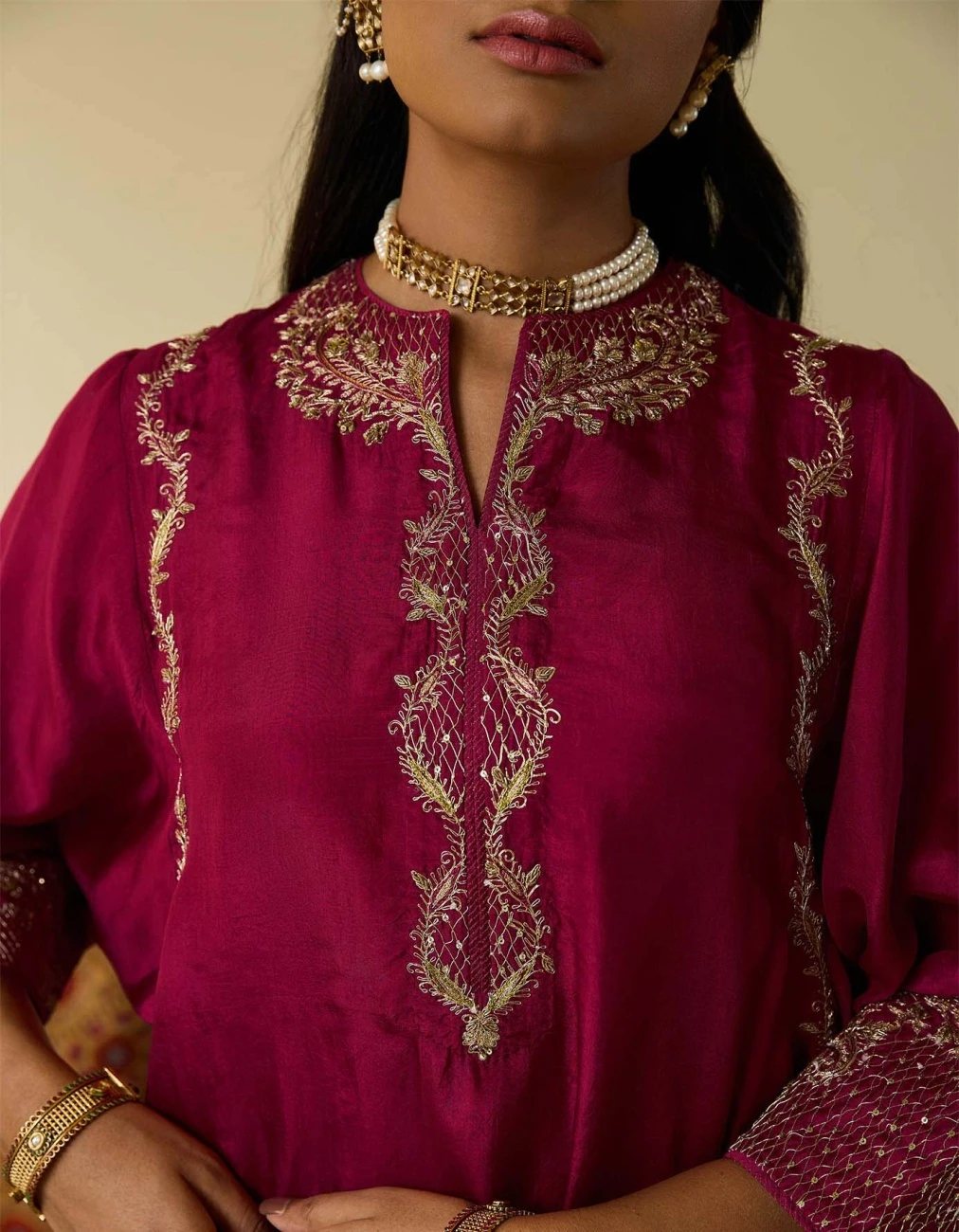 Wine Kaftan Style Long Dress With Embroidery 6 Wine Kaftan Style Long Dress With Embroidery - Image 4