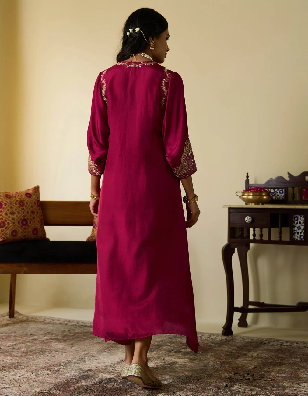 Wine Kaftan Style Long Dress With Embroidery 8 Wine Kaftan Style Long Dress With Embroidery - Image 6