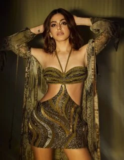 Halter Neck Cutout Dress With Afican Baroque Hand Embroidery