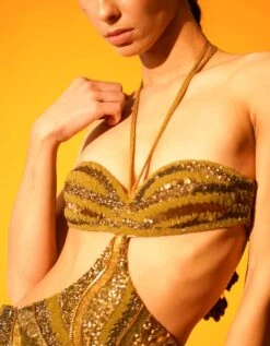 Halter Neck Cutout Dress With Afican Baroque Hand Embroidery -Ethereal Styles trtrs230345