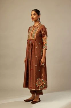 Brown Silk Gathered Kurta-Dress Set 11 Brown Silk Gathered Kurta-Dress Set -Ethereal Styles ts043