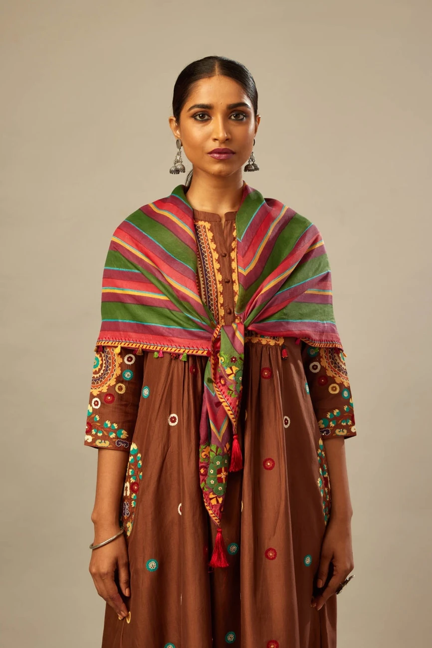 Brown Silk Gathered Kurta-Dress Set 6 Brown Silk Gathered Kurta-Dress Set - Image 4