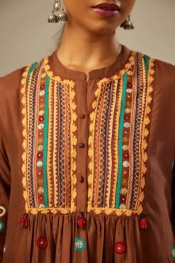 Brown Silk Gathered Kurta-Dress Set 13 Brown Silk Gathered Kurta-Dress Set -Ethereal Styles ts045