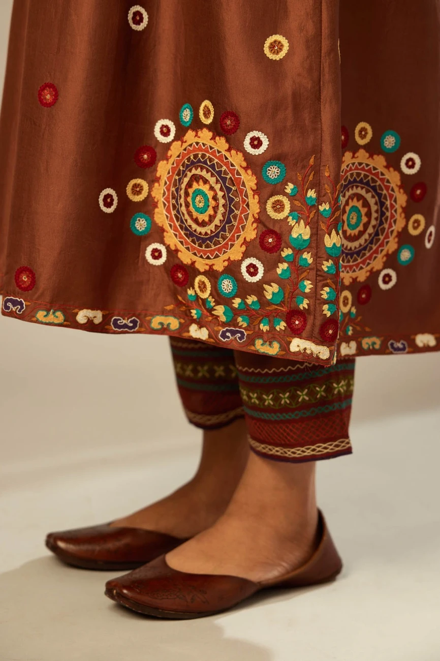 Brown Silk Gathered Kurta-Dress Set 8 Brown Silk Gathered Kurta-Dress Set - Image 6