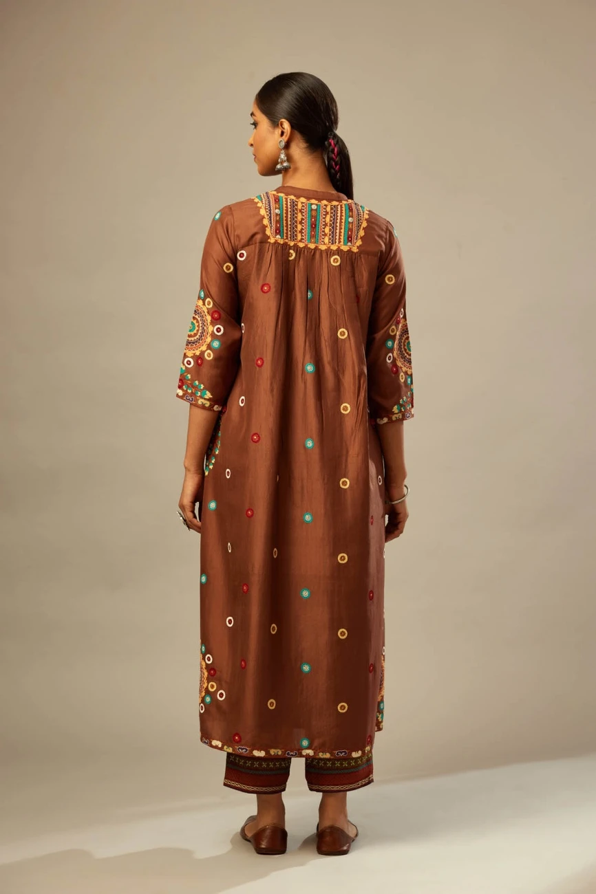 Brown Silk Gathered Kurta-Dress Set 9 Brown Silk Gathered Kurta-Dress Set - Image 7