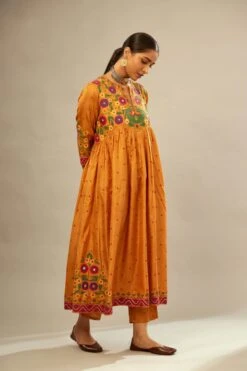 Mustard Silk Kurta-Dress Set With A Wavy High-Waist And Fine Gathers 11 Mustard Silk Kurta-Dress Set With A Wavy High-Waist And Fine Gathers -Ethereal Styles ts103