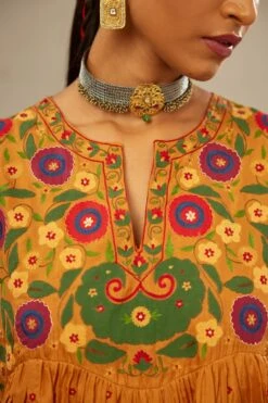 Mustard Silk Kurta-Dress Set With A Wavy High-Waist And Fine Gathers 13 Mustard Silk Kurta-Dress Set With A Wavy High-Waist And Fine Gathers -Ethereal Styles ts105