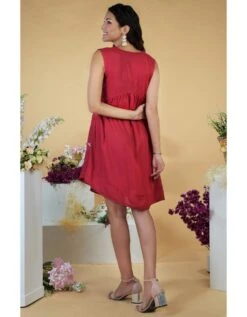 Spice Cherry Parsi Gara Asymmetric Dress -Ethereal Styles tt240drlc04b