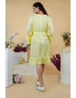 Charming Yellow Parsi Gara Wrap Around Dress -Ethereal Styles tt242drlc04b