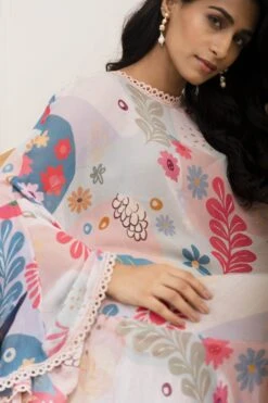 Multi Color Multicolour Amoeba Printed Ruffle Cape Dress -Ethereal Styles vbpretss22amoebanjd33