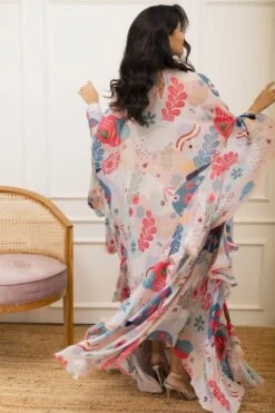 Multi Color Multicolour Amoeba Printed Ruffle Cape Dress -Ethereal Styles vbpretss22amoebanjd3b