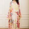 Multi Color Floral Printed Ruffle Cape Dress -Ethereal Styles vbpretss22floralnjd31