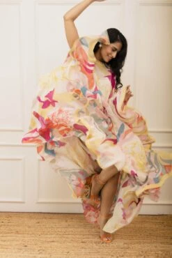 Multi Color Floral Printed Ruffle Cape Dress 9 Multi Color Floral Printed Ruffle Cape Dress -Ethereal Styles vbpretss22floralnjd33