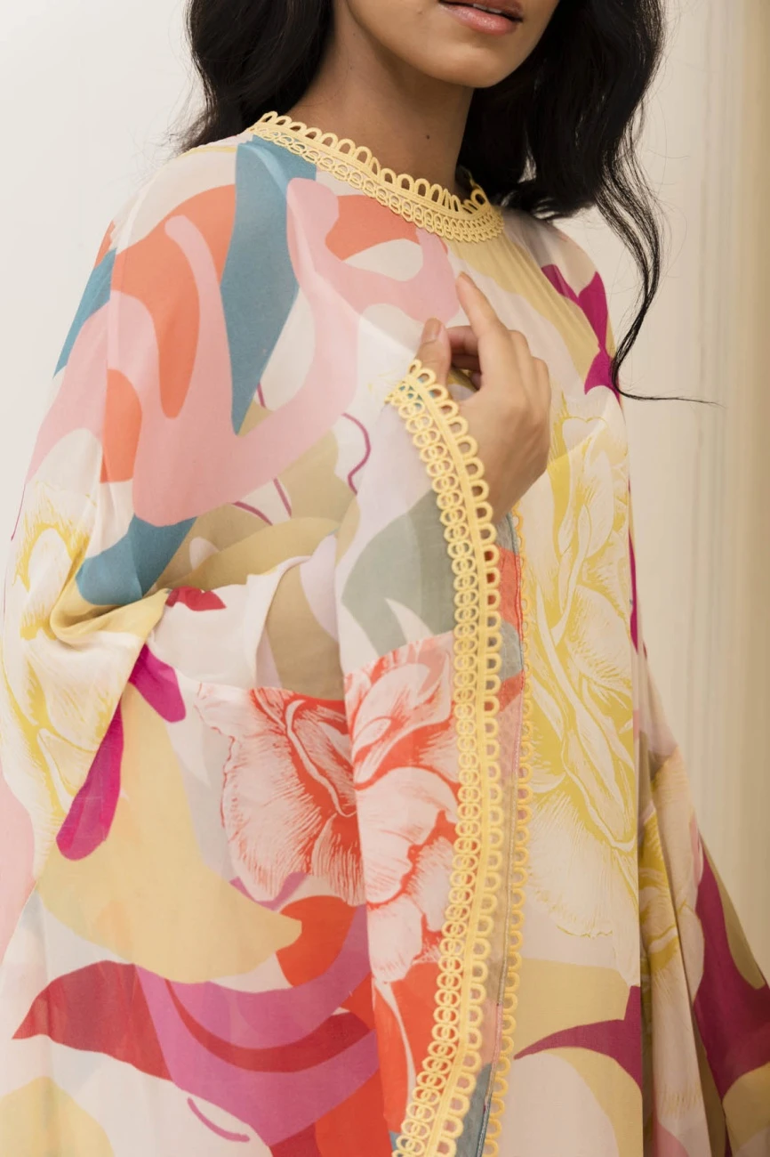 Multi Color Floral Printed Ruffle Cape Dress 6 Multi Color Floral Printed Ruffle Cape Dress - Image 4