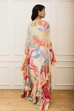Multi Color Floral Printed Ruffle Cape Dress 11 Multi Color Floral Printed Ruffle Cape Dress -Ethereal Styles vbpretss22floralnjd3b
