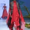 Red Printed Dress With Black Cape Set -Ethereal Styles vbshlfw23drs021
