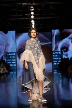 Denim Sequin Dress With Ruffles