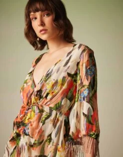 Multiprinted Long Dress With Ruching -Ethereal Styles ve ss23 353
