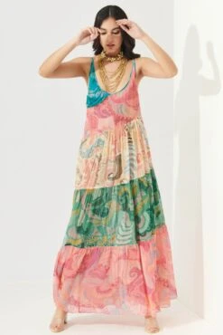 Multiprinted Dot Paisely Tiered Dress