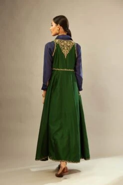 Green Silk Chanderi Dress Set With Dori Embroidery -Ethereal Styles vh17b