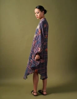 French Blue Tissue Applique Flora Check Printed Kaftan Dress 8 French Blue Tissue Applique Flora Check Printed Kaftan Dress -Ethereal Styles vqtu127fb3