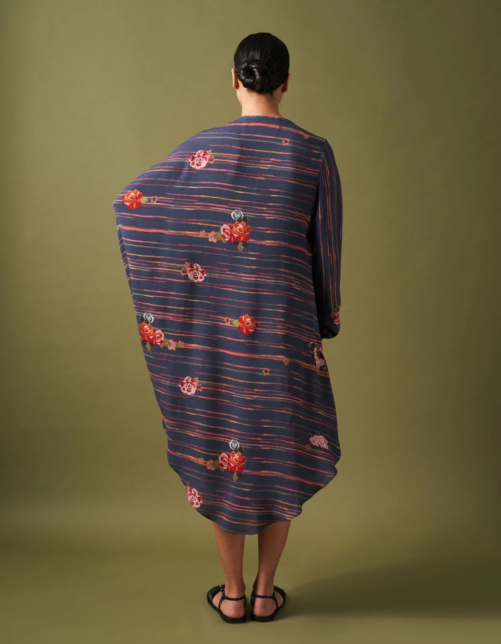 French Blue Tissue Applique Flora Check Printed Kaftan Dress 6 French Blue Tissue Applique Flora Check Printed Kaftan Dress - Image 4