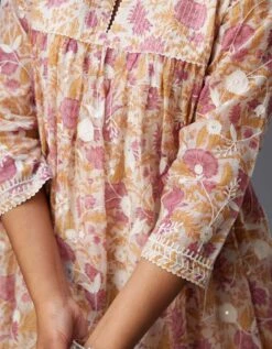 Pink And Mustard Hand Block Printed Easy Fit Kurta Dress Set Detailed With All-Over Floral Jaal Embroidery 13 Pink And Mustard Hand Block Printed Easy Fit Kurta Dress Set Detailed With All-Over Floral Jaal Embroidery -Ethereal Styles vs065