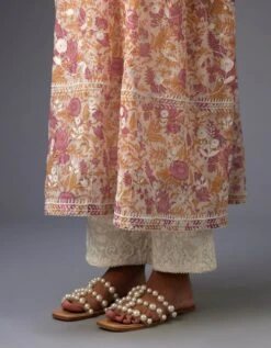 Pink And Mustard Hand Block Printed Easy Fit Kurta Dress Set Detailed With All-Over Floral Jaal Embroidery 14 Pink And Mustard Hand Block Printed Easy Fit Kurta Dress Set Detailed With All-Over Floral Jaal Embroidery -Ethereal Styles vs066