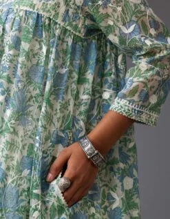 Blue And Green Hand Block Printed Easy Fit Kurta Dress Set Detailed With All-Over Floral Jaal Embroidery 12 Blue And Green Hand Block Printed Easy Fit Kurta Dress Set Detailed With All-Over Floral Jaal Embroidery -Ethereal Styles vs06a4