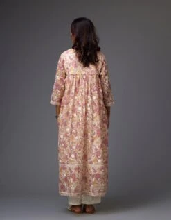 Pink And Mustard Hand Block Printed Easy Fit Kurta Dress Set Detailed With All-Over Floral Jaal Embroidery 15 Pink And Mustard Hand Block Printed Easy Fit Kurta Dress Set Detailed With All-Over Floral Jaal Embroidery -Ethereal Styles vs06b