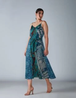 Abstract Bird, Tile & Winged Flower Multi Print Summer Dress With Belt