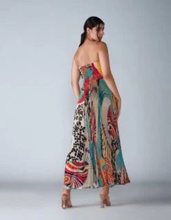 Multi Abstract Bird Print Pleated Maxi Dress -Ethereal Styles w2058fbowb