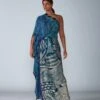 Dual Abstract Bird & Tile Print Shoulder Kaftan Dress With Hand Embroidred Neckline Of Mirrors, Tassles, Thread Work & Bullion -Ethereal Styles w2061mx071