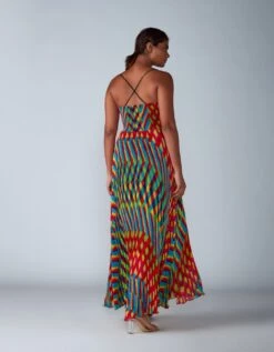 Multi Chiffon Pleated Maxi Dress -Ethereal Styles w2072flsmb