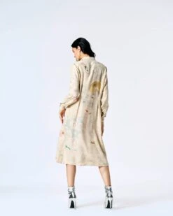 Fresco Pleated Dress White Muga Satin Silk -Ethereal Styles wdr501mt534 3