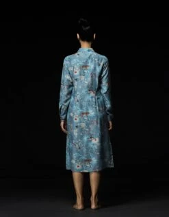 Rainforest Pleated Dress Blue Muga Satin 7 Rainforest Pleated Dress Blue Muga Satin -Ethereal Styles wdr501mt536b