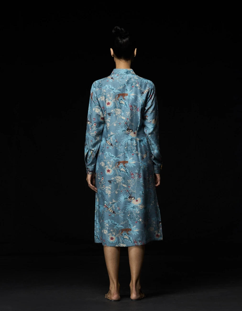 Rainforest Pleated Dress Blue Muga Satin 5 Rainforest Pleated Dress Blue Muga Satin - Image 3