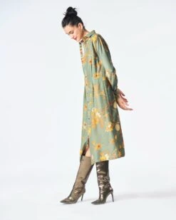 Orchard Pleated Dress Sage Muga Satin Silk -Ethereal Styles wdr501mt538 3