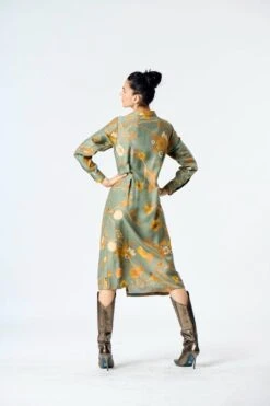 Orchard Pleated Dress Sage Muga Satin Silk -Ethereal Styles wdr501mt538 4